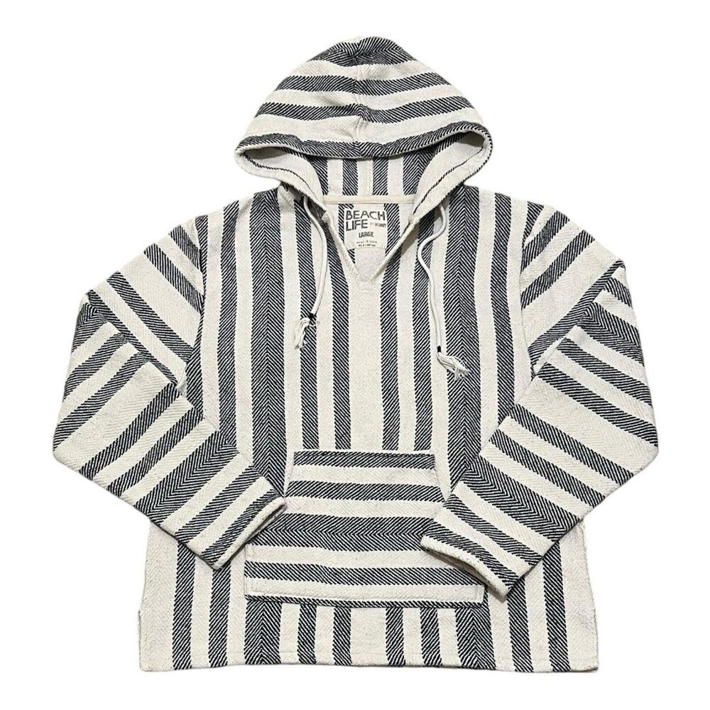 Beach Life By Ladra Stripped Hoodie V-Neck Bojo Style Women's Size Large EUC